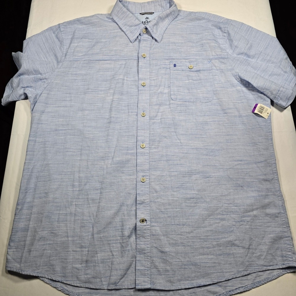 IZOD Saltwater Mens XXL Blue White Stripe Short Sleeve Button Down Shirt NWT